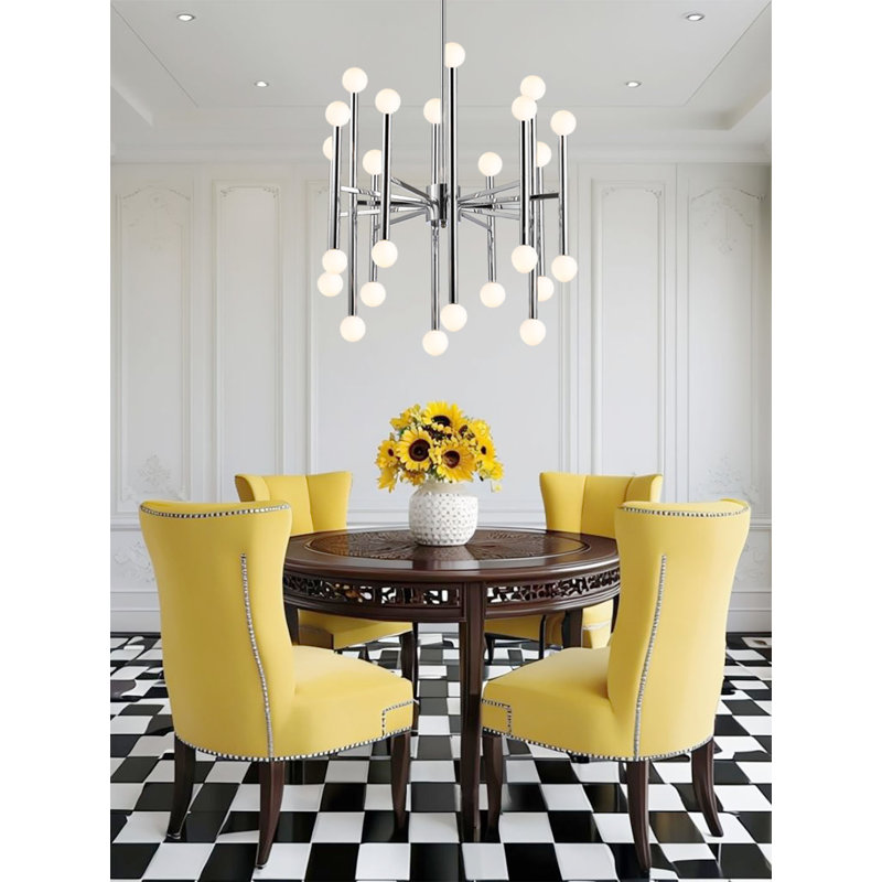 Kamaran 24 Light Dimmable Sputnik Sculptural Glow Chandelier Hallway or Dining Room Low Voltage Mercer41 Finish Chrome